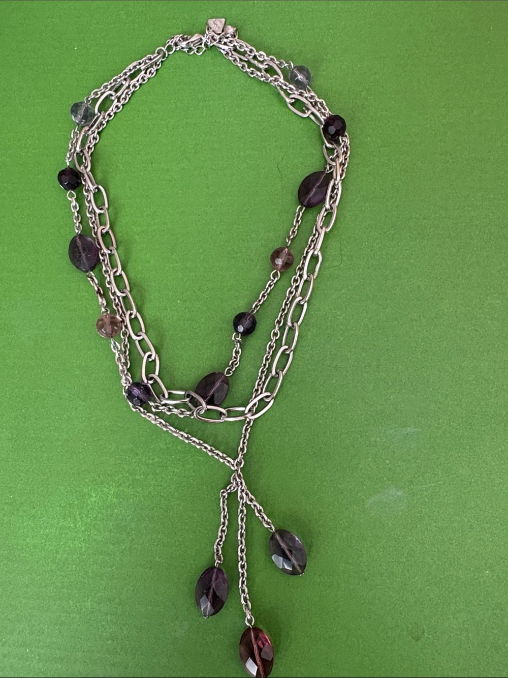 Cookie Lee Multi-Strand Silver-Tone Necklace with Purple Beads
